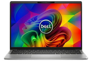 Silver Dell Latitude business laptop for sale at Indianapolis Laptop Store, featuring a vibrant colorful screen and slim-bezel professional design.