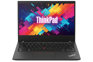 Black Lenovo ThinkPad T495s business laptop with iconic red TrackPoint and spill-resistant keyboard, available at Indianapolis Laptop Store.